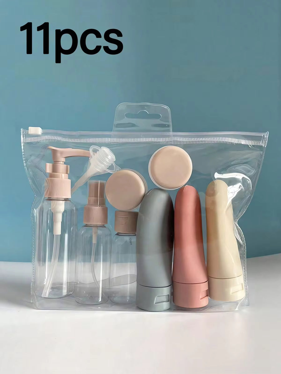 11pcs/Set Travel Cosmetic Lotion Refillable Bottle Set Cosmetic Empty Liquid Container,Toiletries Travel Bottles Set,Leakproof,60Ml Capacity, Essential For Shampoo,Hair Conditioner,Body Lotion,Bath Shower Gel Subpackage Bottle,Travel Essentials Stuff