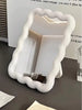 1pc Cute Wavy Cream-Colored Makeup Mirror, Suitable For Desktop/Wall Mounting, Applicable For Dorm, Vanity, Office, Makeup, Room Decor, Wardrobe, Travel, Bedroom, Cosmetic Accessories, Small Mirror, Compact Mirror, Hand Mirror